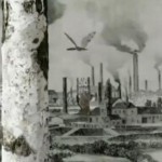 Birke und Industrielandschaft, Schwarz-Weiß-Animation